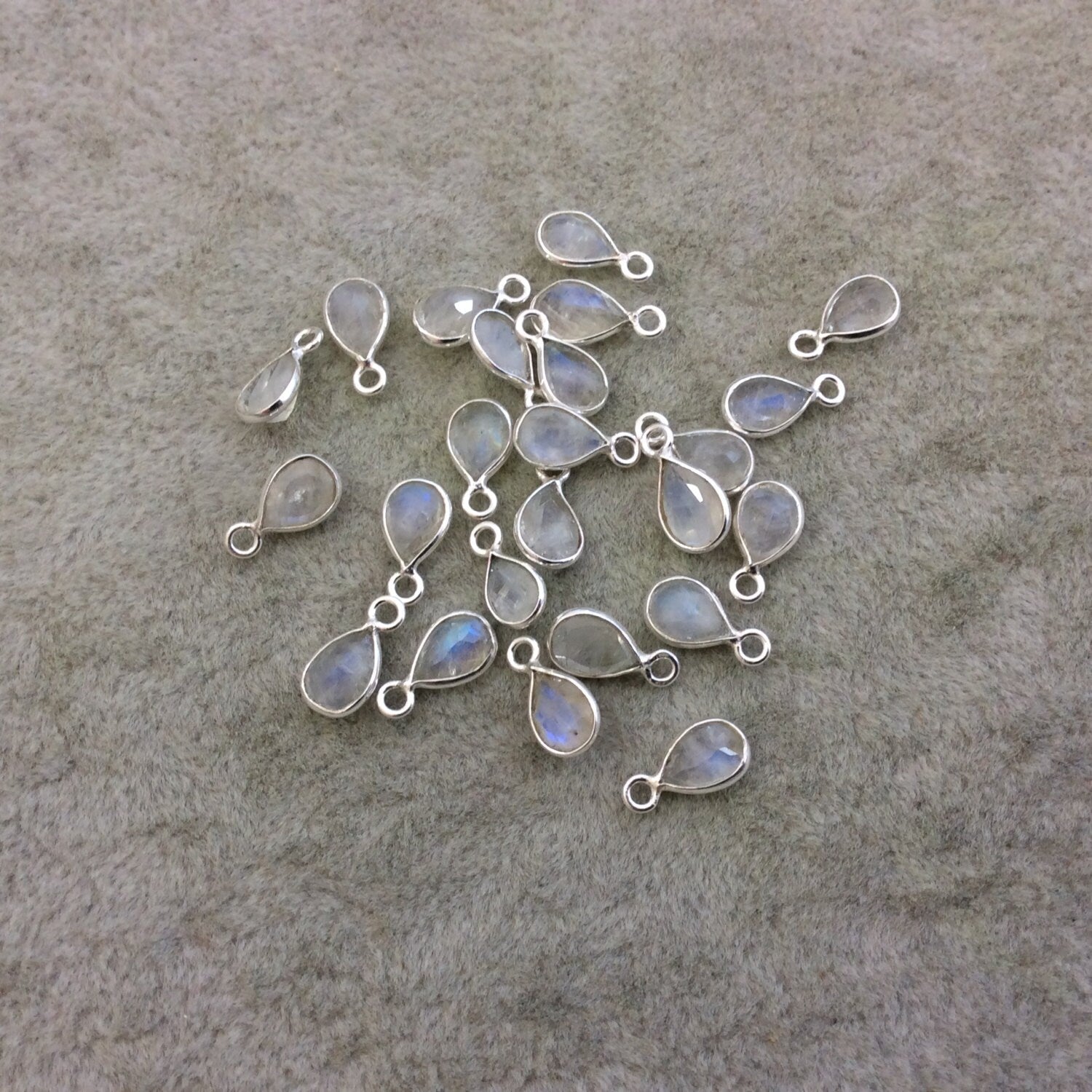 Moonstone Bezel | BULK PACK of Six (6) Sterling Silver Pointed Cut Stone Faceted Teardrop Pear Shaped Pendants - Measuring 4mm x 7mm
