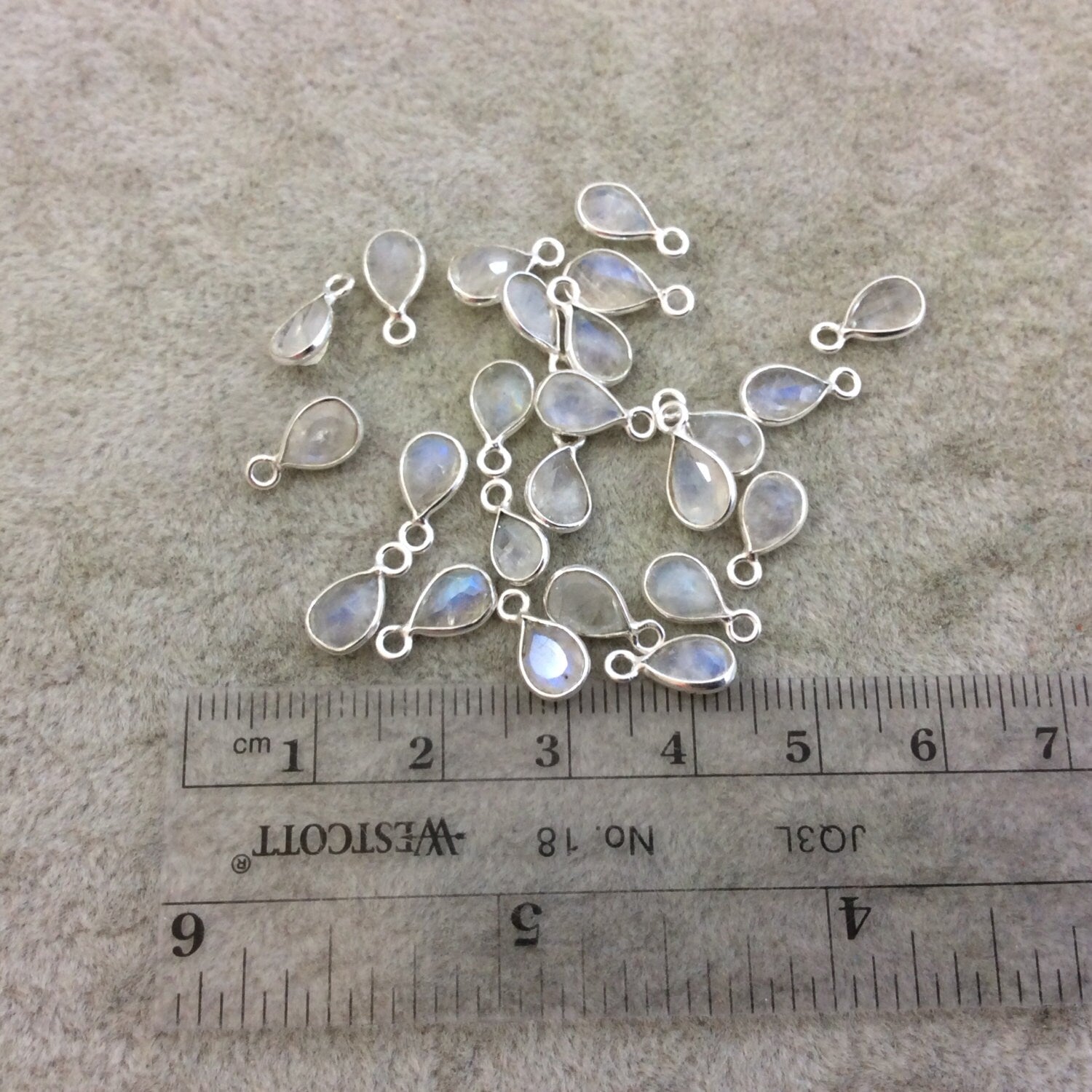 Moonstone Bezel | BULK PACK of Six (6) Sterling Silver Pointed Cut Stone Faceted Teardrop Pear Shaped Pendants - Measuring 4mm x 7mm