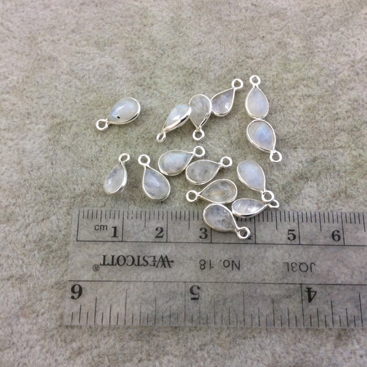 BULK PACK of Six (6) Sterling Silver Pointed/Cut Stone Faceted Teardrop/Pear Shaped Moonstone Bezel Pendants - Measuring 5mm x 8mm