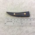 SALE 3" Black Skinny Flat Curved Tusk/Claw Shaped Natural Horn Pendant with Gold Line/Dot Inlay - Measuring 18mm x 75mm