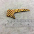 SALE 3" Striped Yellow Flat Deer Antler Tusk Shape Natural Horn Pendant with Gold Plated Ring - Measuring 42mm x 85mm