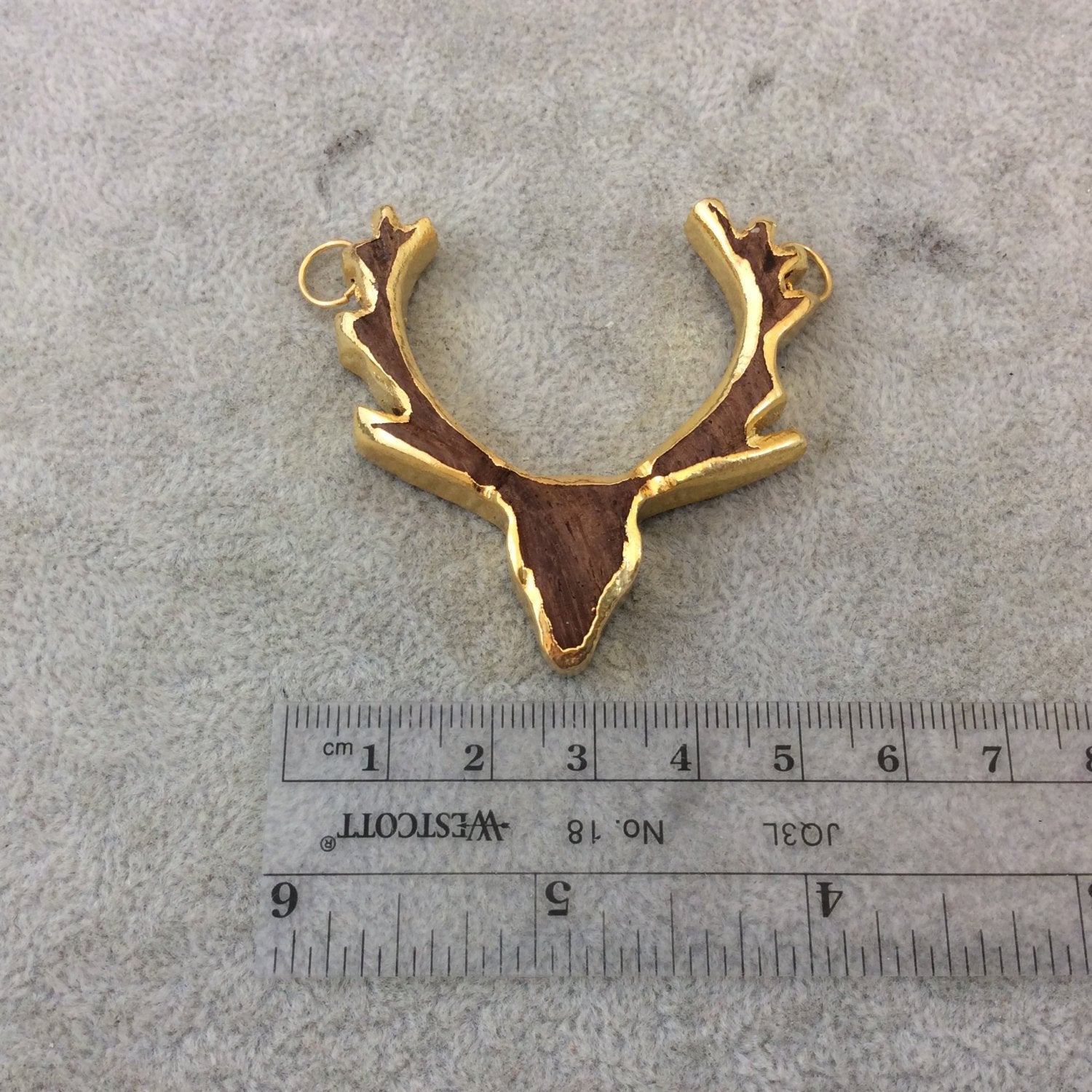 Gold Electrolated Natural Warm Brown Wooden Stag/Deer Head Shaped Focal Pendants - Measuring 50mm x 55mm Approximately - Sold Individually