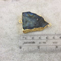 OOAK Gold Plated MATTE Natural Raw Iridescent Rainbow Labradorite Freeform Shaped Slice Connector - Measuring 32mm x 38mm, Approximately