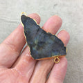 OOAK Gold Plated MATTE Natural Raw Iridescent Rainbow Labradorite Freeform Shaped Slice Connector - Measuring 34mm x 58mm, Approximately