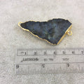 OOAK Gold Plated MATTE Natural Raw Iridescent Rainbow Labradorite Freeform Shaped Slice Connector - Measuring 34mm x 58mm, Approximately