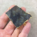 OOAK Gold Plated MATTE Natural Raw Iridescent Rainbow Labradorite Freeform Shaped Slice Connector - Measuring 42mm x 43mm, Approximately