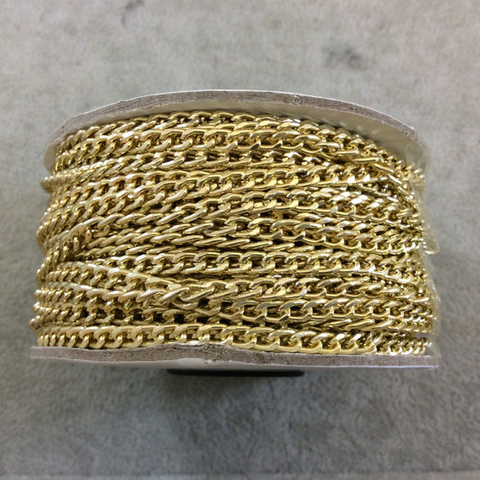 A1907 FULL SPOOL - Gold Plated Aluminum Flattened Oval Shaped Twisted Link Curb Chain with 3.5mm x 6mm Links - Three Finishes Available