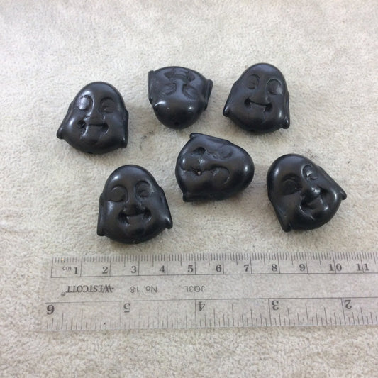 BULK PACK of 6 (Six) Jet Black Dyed Howlite Buddha Head/Face Shaped Beads with 1mm Holes - Measuring 28mm x 30mm, Approximatley