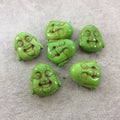 BULK PACK of 6 (Six) Lime Green Dyed Howlite Buddha Head/Face Shaped Beads with 1mm Holes - Measuring 28mm x 30mm, Approximatley