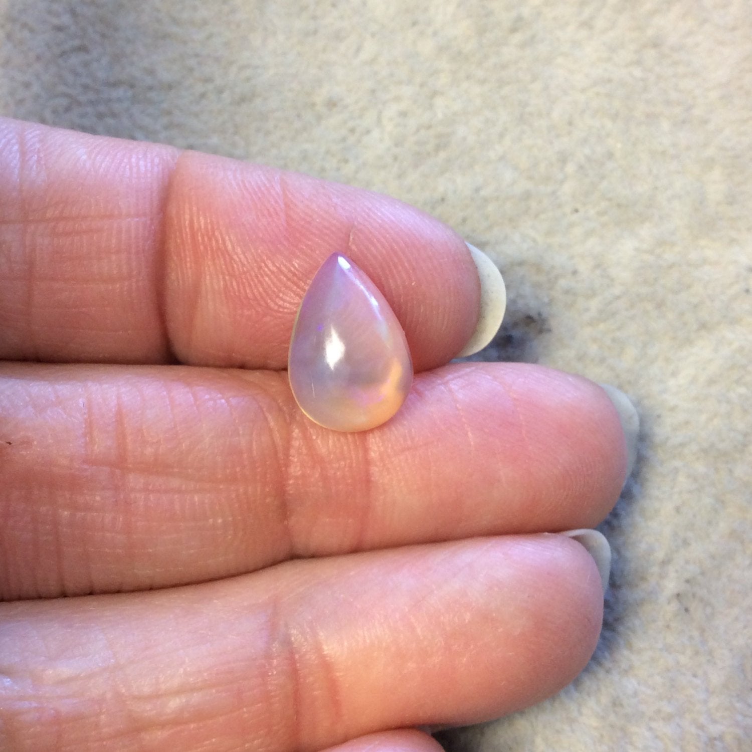 Natural Ethiopian Opal Smooth Teardrop Shaped Flat Back Cabochon 'ZZ' - Measuring 9.5mm x 13mm, 4.5mm Dome Height - High Quality Gemstone