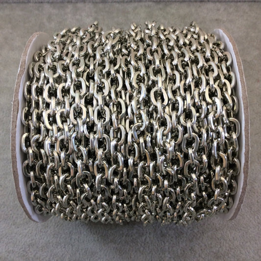 A1528 FULL SPOOL - Silver Plated Aluminum Round Wire Alternating Oval Shaped Link Curb Chain with 6mm x 8mm Links - Three Finishes Available