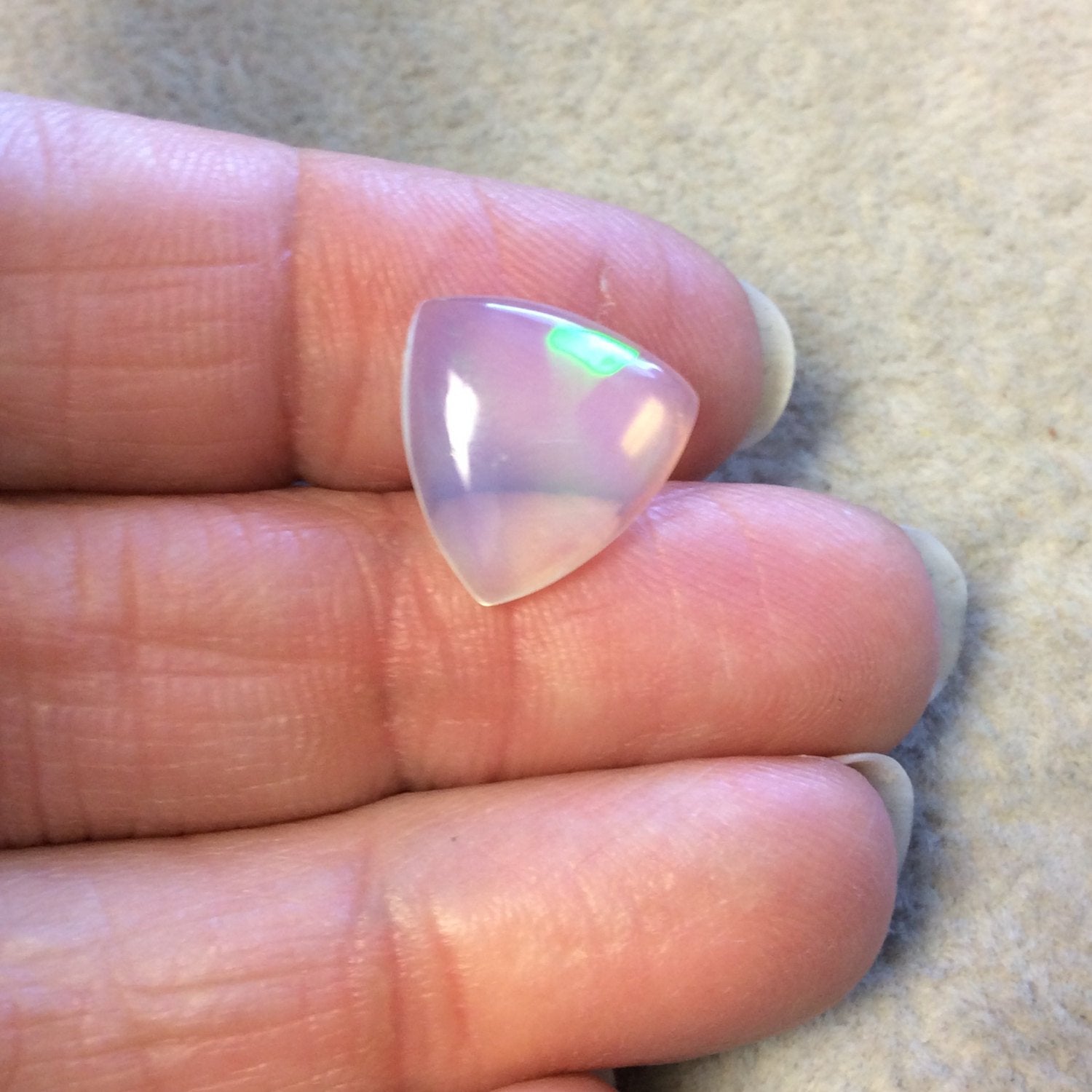 OOAK Natural Ethiopian Opal Smooth Trillion Shaped Flat Back Cabochon 'IA' - Measuring 14mm x 14mm, 4mm Dome Height - High Quality Gemstone