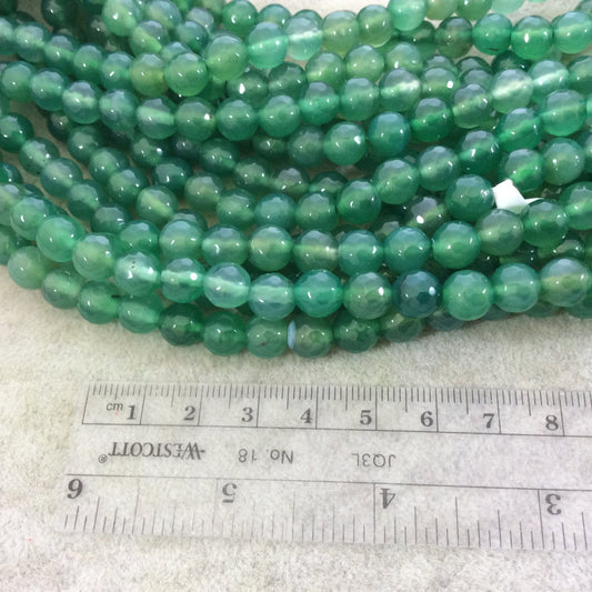 8mm Faceted Dyed Bright Green Agate Round/Ball Shape Beads with 1mm Holes - Sold by 15" Strands (Approx. 48 Beads) - High Quality Gemstone