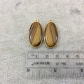 Brown Tiger Eye Bezels | One Pair of OOAK Gold Plated Smooth Natural Oblong Oval Shaped Pendants "TP1"- Measuring 13mm x 28mm - Gemstone