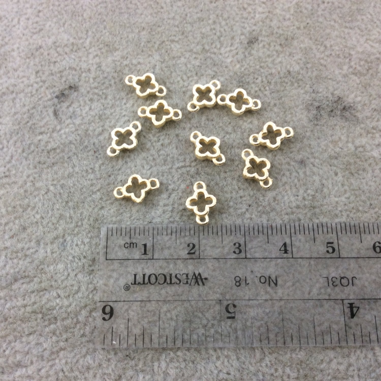 6mm Gold Brushed Finish Quatrefoil Shaped Plated Copper Connector Components - Sold in Pre-Counted Bulk Packs of 10 Pieces - (043-GD)