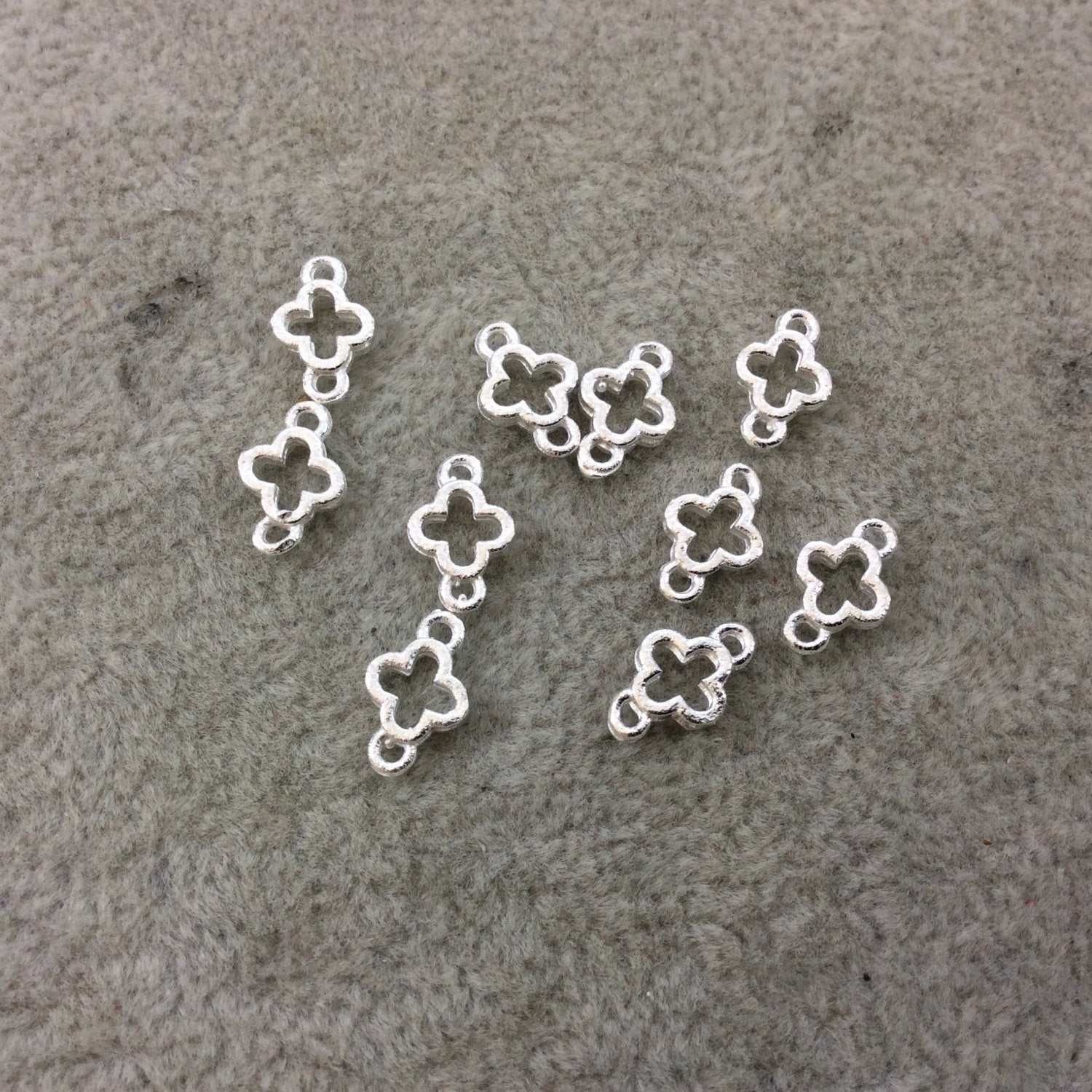 6mm Silver Brushed Finish Quatrefoil Shaped Plated Copper Connector Components - Sold in Pre-Counted Bulk Packs of 10 Pieces - (043-SV)