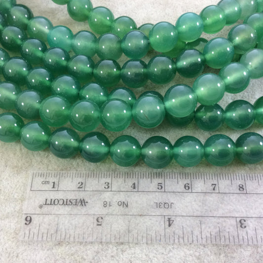 12mm Smooth Dyed Bright Green Agate Round/Ball Shaped Beads with 1mm Holes - Sold by 15" Strands (Approx. 33 Beads) - High Quality Gemstone