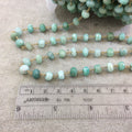 Gold Plated Copper Wrapped Rosary Chain with 7-8mm Faceted Natural Amazonite Rondelle Shaped Beads (CH351-GD) - Sold by 1' Cut Sections!