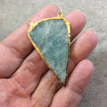 OOAK Gold Electroplated Natural Rough Mint Green Amazonite Inverted Teardrop Shape Slab/Slice Focal Pendant - Measuring 28mm x 47mm, Approx.