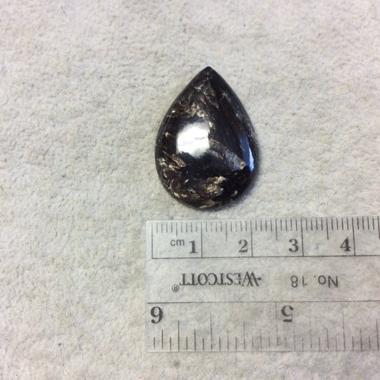 OOAK Golden Seraphinite Teardrop/Pear Shaped Flat Back Cabochon - Measuring 21.5mm x 30mm, 4mm Dome Height - Natural High Quality Gemstone