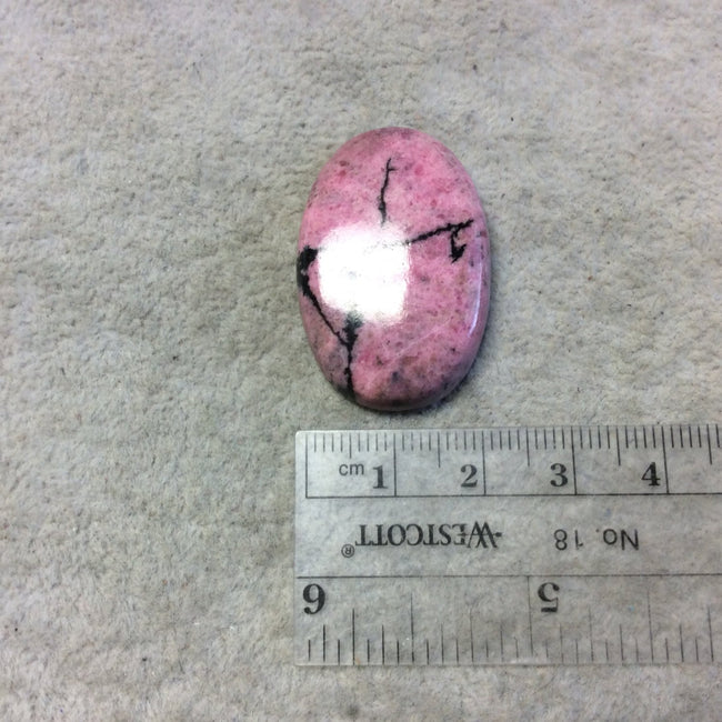 Dendritic Rhodonite Oblong Oval Shaped Flat Back Cabochon - Measuring 23mm x 30mm, 6mm Dome Height - Natural High Quality Gemstone