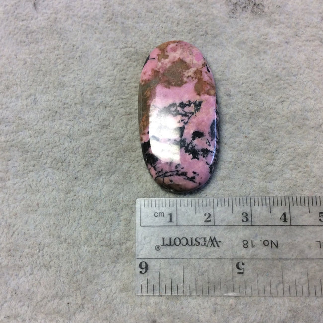 Dendritic Rhodonite Oblong Oval Shaped Flat Back Cabochon - Measuring 23mm x 41mm, 5mm Dome Height - Natural High Quality Gemstone