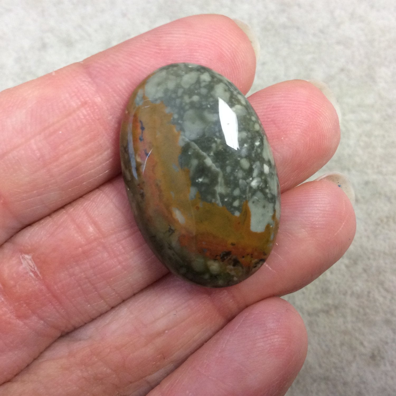 Natural American Picture Jasper Oblong Oval Shaped Flat Back Cabochon - Measuring 21mm x 32mm, 6mm Dome Height - High Quality Gemstone