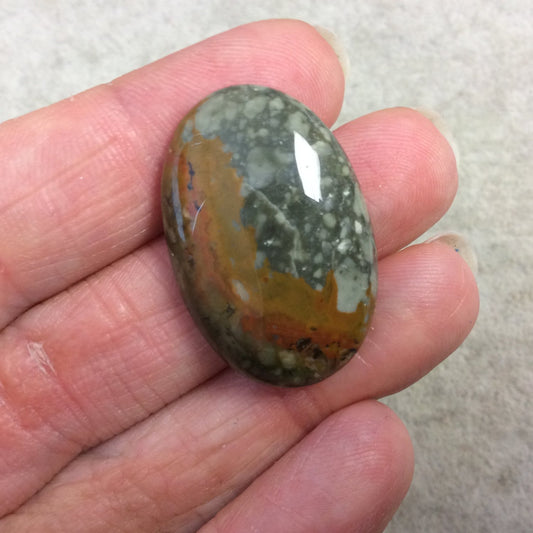 Natural American Picture Jasper Oblong Oval Shaped Flat Back Cabochon - Measuring 21mm x 32mm, 6mm Dome Height - High Quality Gemstone
