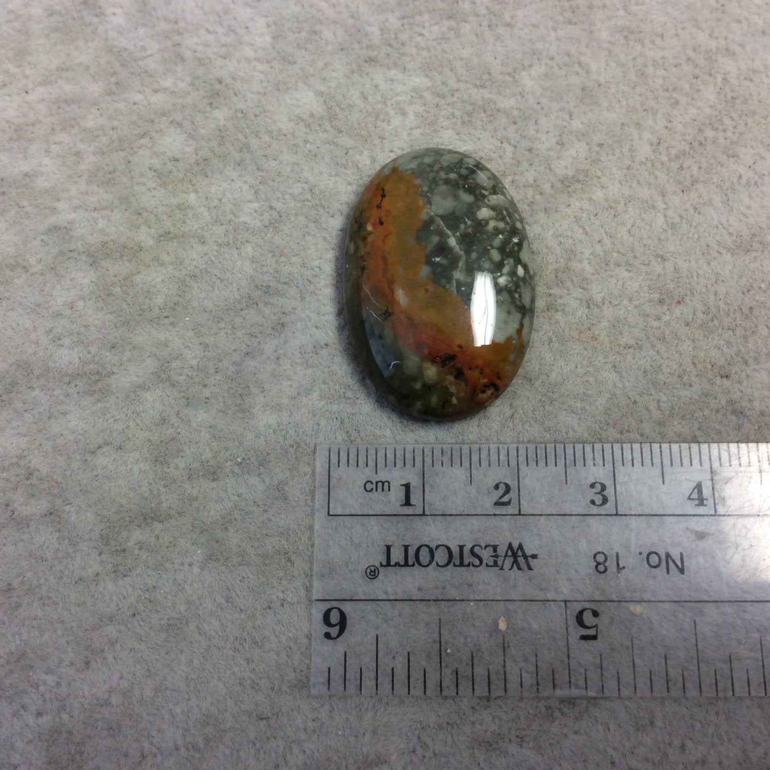 Natural American Picture Jasper Oblong Oval Shaped Flat Back Cabochon - Measuring 21mm x 32mm, 6mm Dome Height - High Quality Gemstone