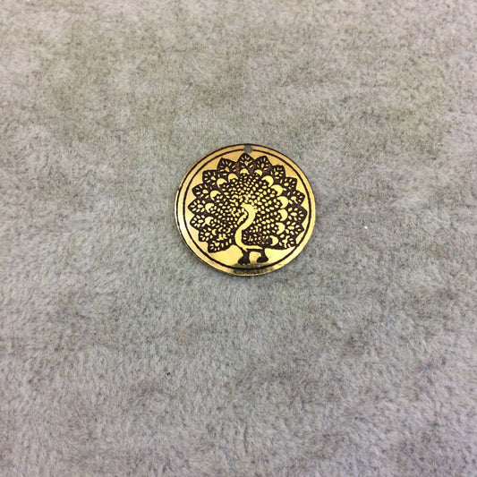 BULK PACK of 1" Gold Plated Detailed Peacock Embossed Round Copper Medallion Pendants  - Measuring 22mm x 22mm - Sold in Packs of 10
