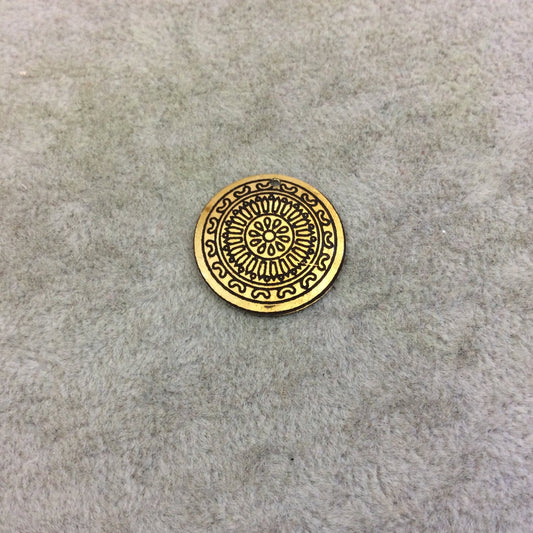 BULK PACK of 1" Gold Plated Detailed Mandala Embossed Round Copper Medallion Pendants  - Measuring 22mm x 22mm - Sold in Packs of 10