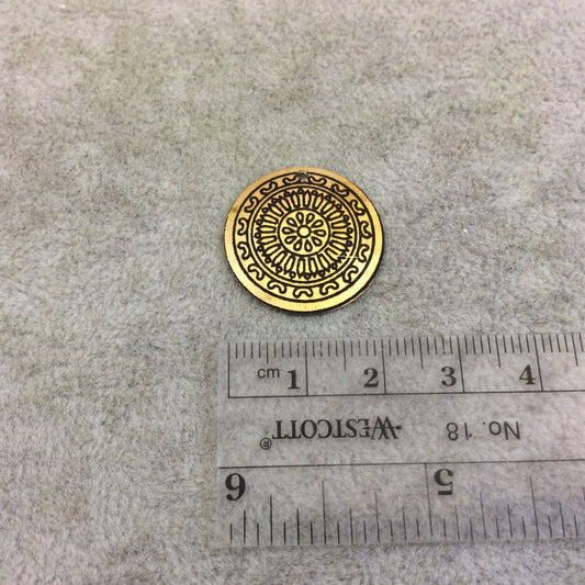 BULK PACK of 1" Gold Plated Detailed Mandala Embossed Round Copper Medallion Pendants  - Measuring 22mm x 22mm - Sold in Packs of 10