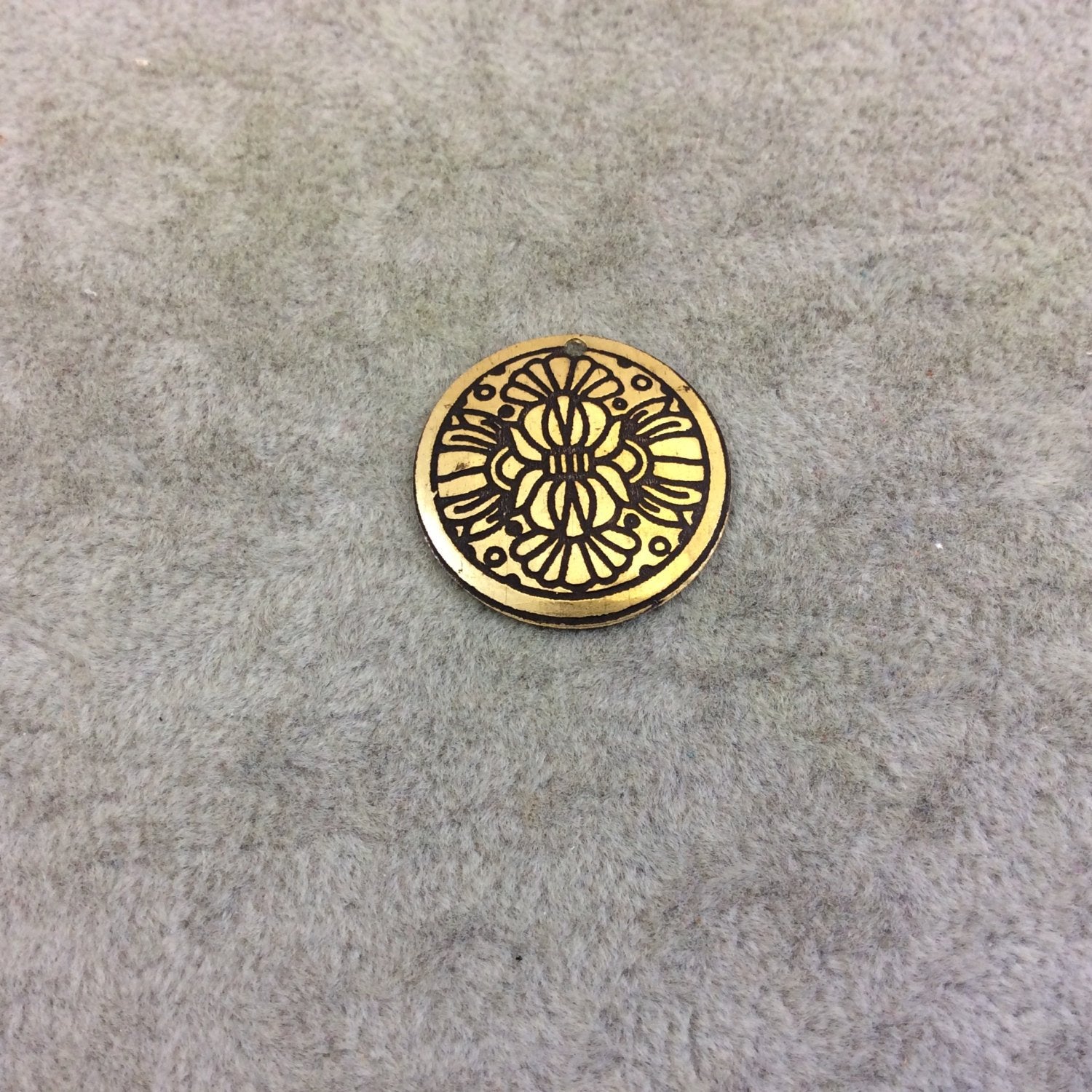 BULK PACK of 1" Gold Plated Detailed Floral/Lotus Embossed Round Copper Medallion Pendants  - Measuring 22mm x 22mm - Sold in Packs of 10