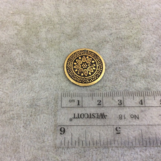 BULK PACK of 1" Gold Plated Detailed Floral Mandala Embossed Round Copper Medallion Pendants  - Measuring 22mm x 22mm - Sold in Packs of 10
