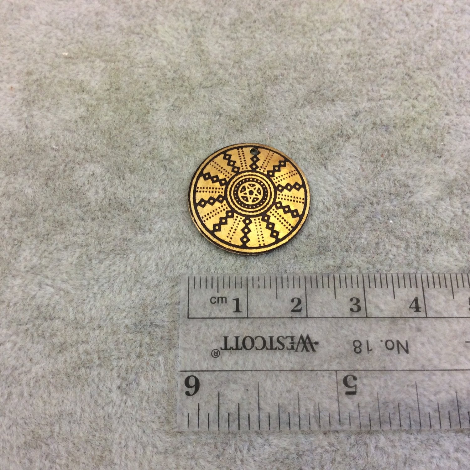BULK PACK of 1" Gold Plated Detailed Star Mandala Embossed Round Copper Medallion Pendants  - Measuring 22mm x 22mm - Sold in Packs of 10