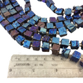 10-12mm Faux Metallic Blue/Aqua Pyrite Rough Cube Shaped Beads with 1mm Holes - 8" Strand (Approx. 18 Beads) - Manmade Gemstone Beads