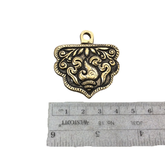 1.75" Heavy Oxidized Brass Detailed Floral/Flame Shaped Pendant with Attached Bail  - Measuring 44mm x 49mm, Approx. - Sold Individually