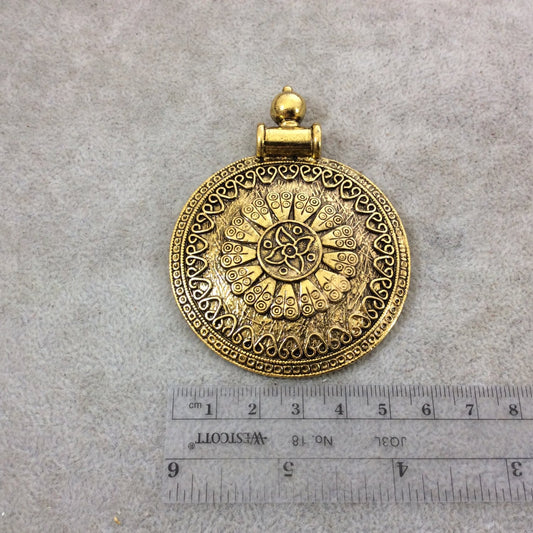 2.25" Heavy Oxidized Brass Flower/Heart Medallion Shaped Pendant with Attached Bail  - Measuring 60mm x 79mm, Approx. - Sold Individually
