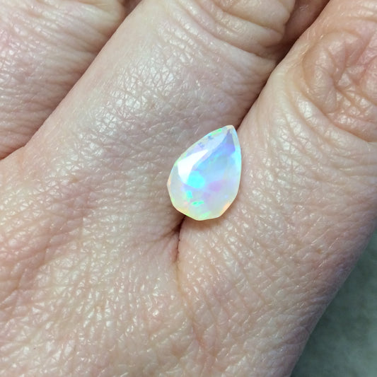2.145 Carat Faceted Genuine Ethiopian Opal Pear Cut Stone "F-BB" - Measuring 8.5mm x 12mm with 5mm Pavillion (Base) and 1mm Crown (Top)