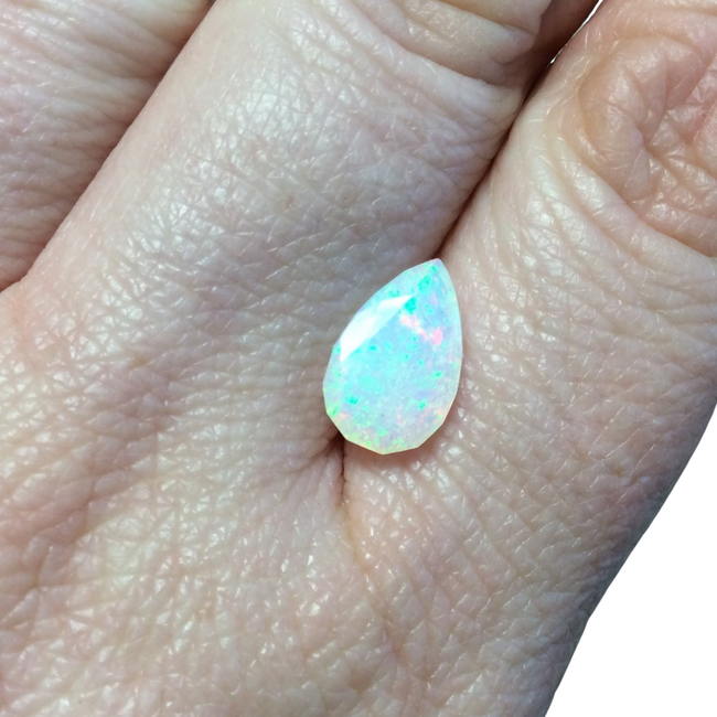 1.88 Carat Faceted Genuine Ethiopian Opal Pear Cut Stone "F-CC" - Measuring 8mm x 12.5mm with 4.5mm Pavillion (Base) and 0.5mm Crown (Top)