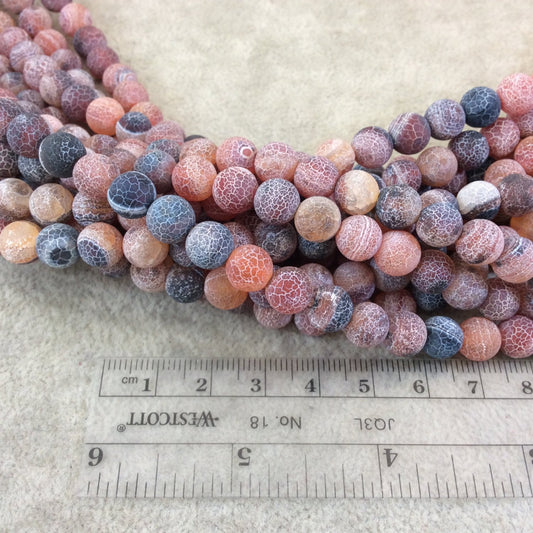 8mm Natural Matte Deep Red/Black Crackle/Veined Agate Round/Ball Shape Beads with 1mm Holes - 14.75" Strand (~49 Beads) - Quality Gemstone