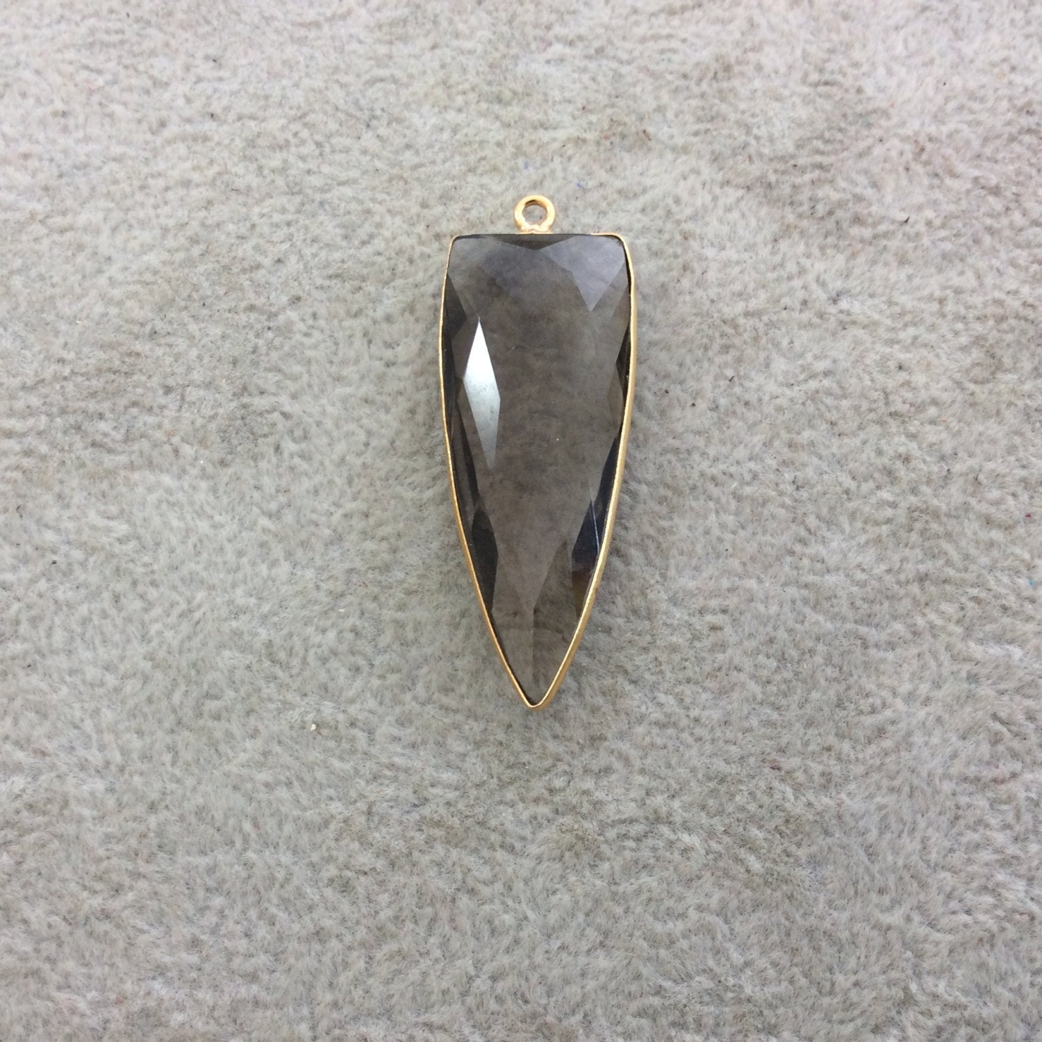 Gold Plated Faceted Smoky Brown Hydro (Lab Created) Quartz Inverted Triangle Shape Bezel Pendant - Measuring 15mm x 40mm - Sold Individually
