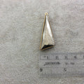 Gold Plated Faceted Natural Metallic Pyrite Triangle/Sail Shaped Bezel Pendant Component - Measuring 17mm x 47mm - Sold Individually, Random