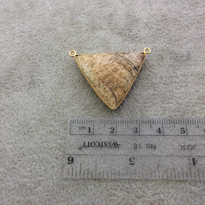 Gold Plated Natural Picture Jasper Faceted Inverted Triangle Shaped Copper Bezel Pendant - Measures 34mm x 34mm - Sold Individually, Random