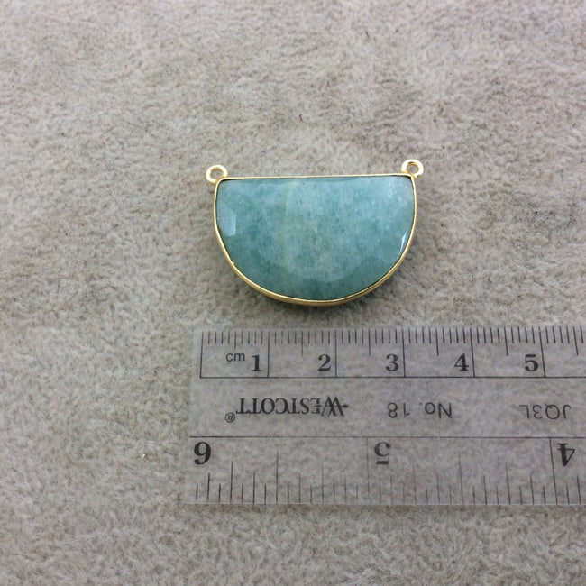 Gold Plated Natural Amazonite Faceted Half-Moon Shaped Copper Bezel Pendant - Measures 30mm x 20mm - Sold Individually, Random