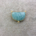Gold Plated Natural Amazonite Faceted Half-Moon Shaped Copper Bezel Pendant/Connector - Measures 30mm x 20mm - Sold Individually, Random