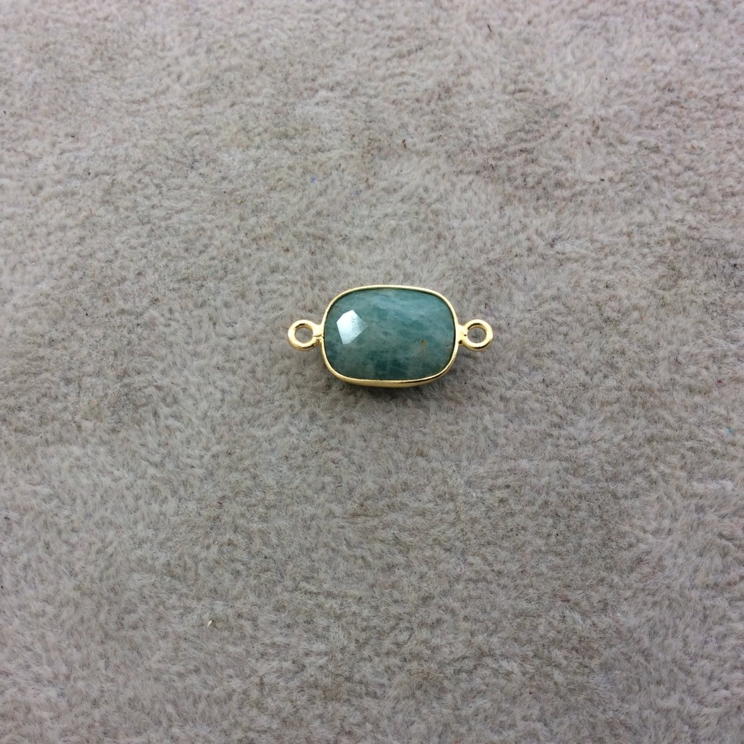 Gold Plated Natural Amazonite Faceted Rectangle Shaped Copper Bezel Connector - Measures 10mm x 14mm - Sold Individually, Random