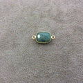 Gold Plated Natural Amazonite Faceted Rectangle Shaped Copper Bezel Connector - Measures 10mm x 14mm - Sold Individually, Random