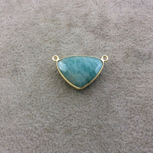 Gold Plated Natural Amazonite Faceted Triangle Shaped Copper Bezel Pendant/Connector - Measures 24mm x 18mm - Sold Individually, Random