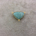 Gold Plated Natural Amazonite Faceted Triangle Shaped Copper Bezel Pendant/Connector - Measures 24mm x 18mm - Sold Individually, Random